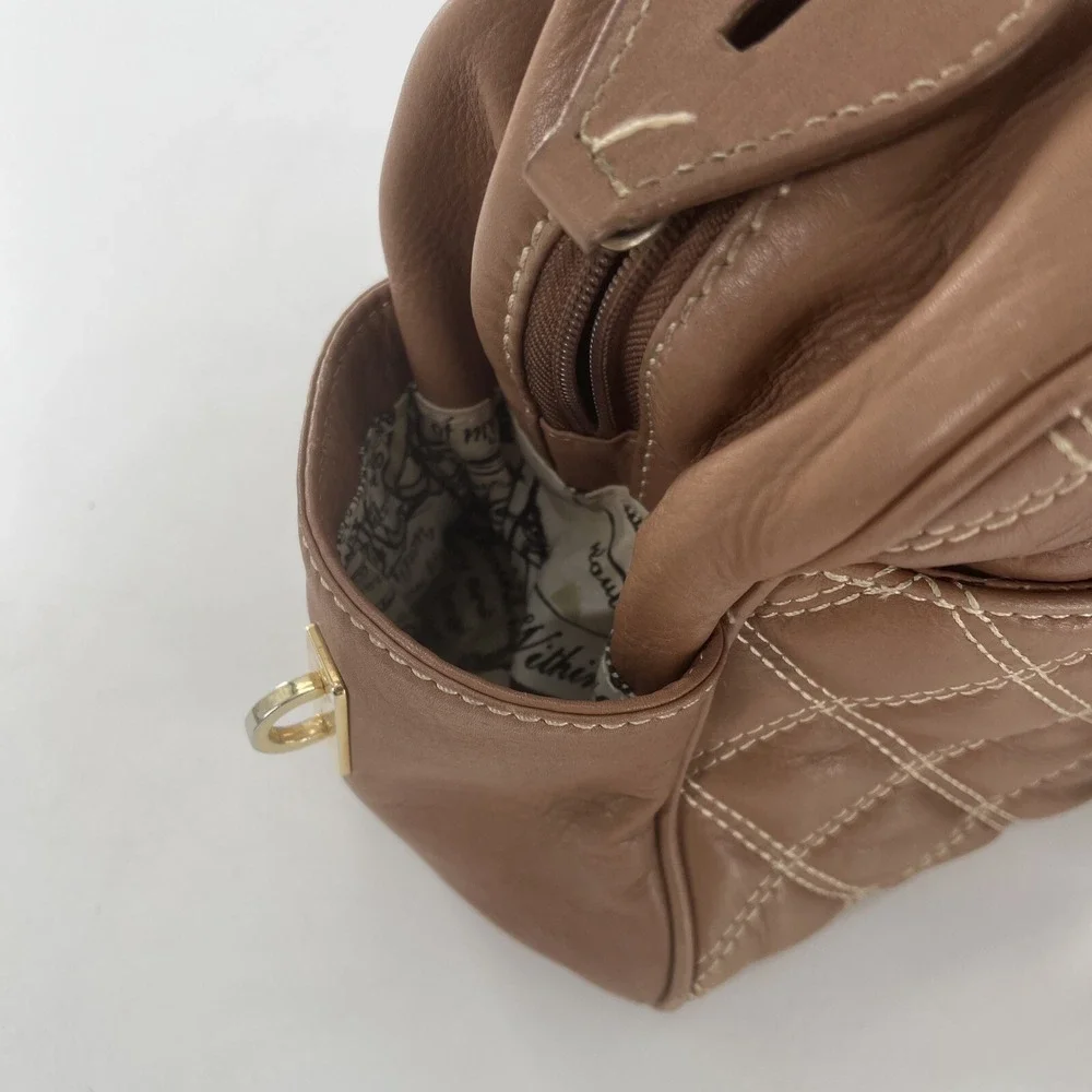 Barr + Barr New York Leather Quilted Satchel Crossbody‎ Tan Camel Bag Purse